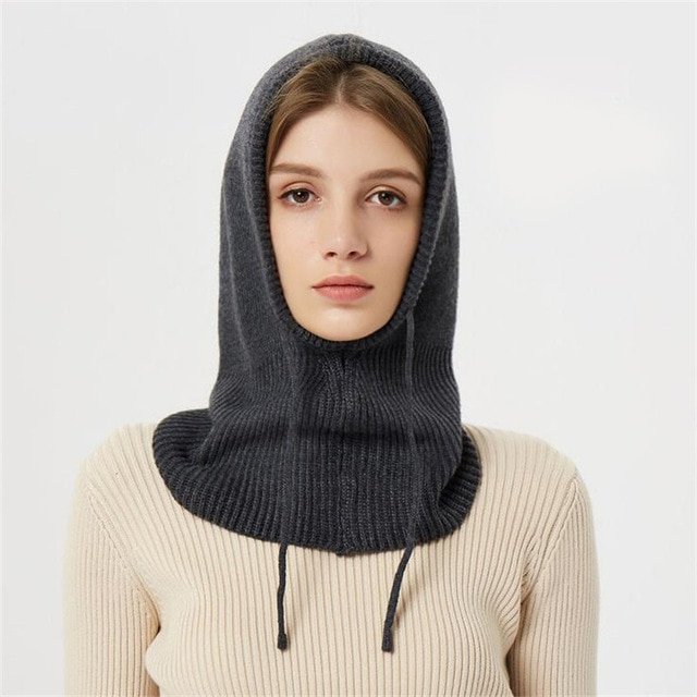 Wool Hooded Beanie with Adjustable Drawstrings and Wind Blocking Coverage