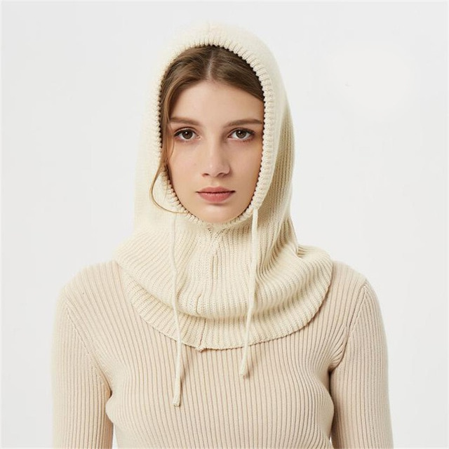 Wool Hooded Beanie with Adjustable Drawstrings and Wind Blocking Coverage