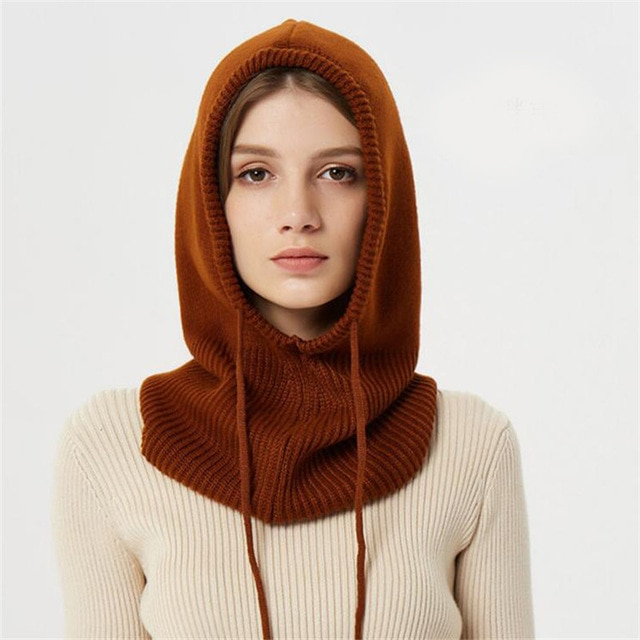 Wool Hooded Beanie with Adjustable Drawstrings and Wind Blocking Coverage
