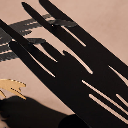 Bent Iron Nativity Silhouette with Golden Holy Family, Gold Star and a Built In Candle Cup