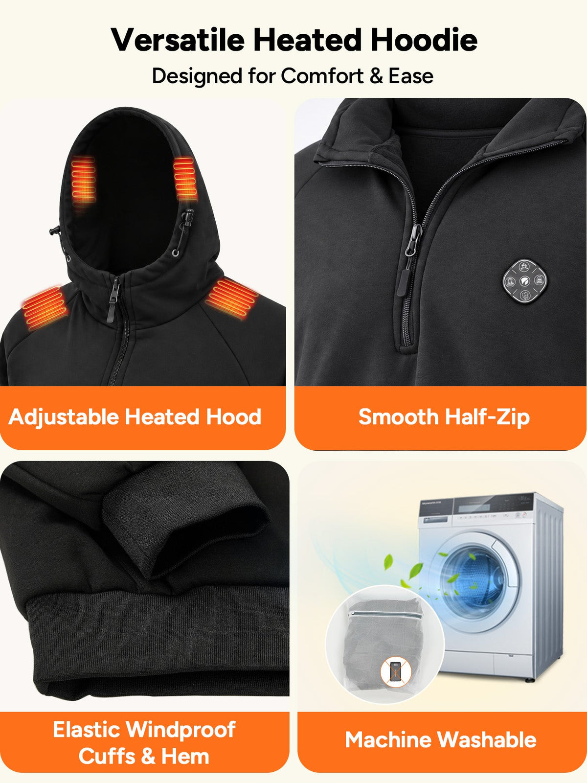 Fleece Lined Heated Hoodie with Nine Warming Zones and Power Bank for Cold Weather