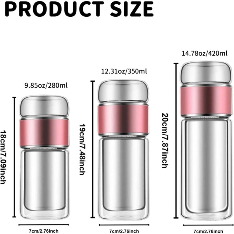 Glass Tea Infuser Bottle with Stainless Steel Mesh Filter and Tilt Brewing Control