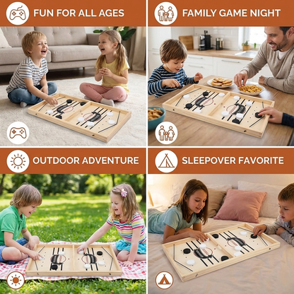 Wooden Fast Sling Puck Board Game with Elastic Band Launchers