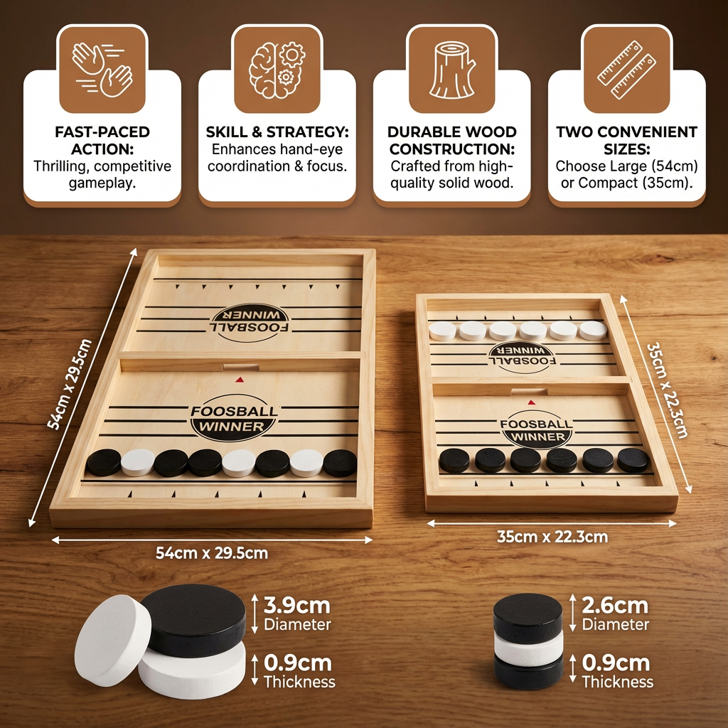 Wooden Fast Sling Puck Board Game with Elastic Band Launchers