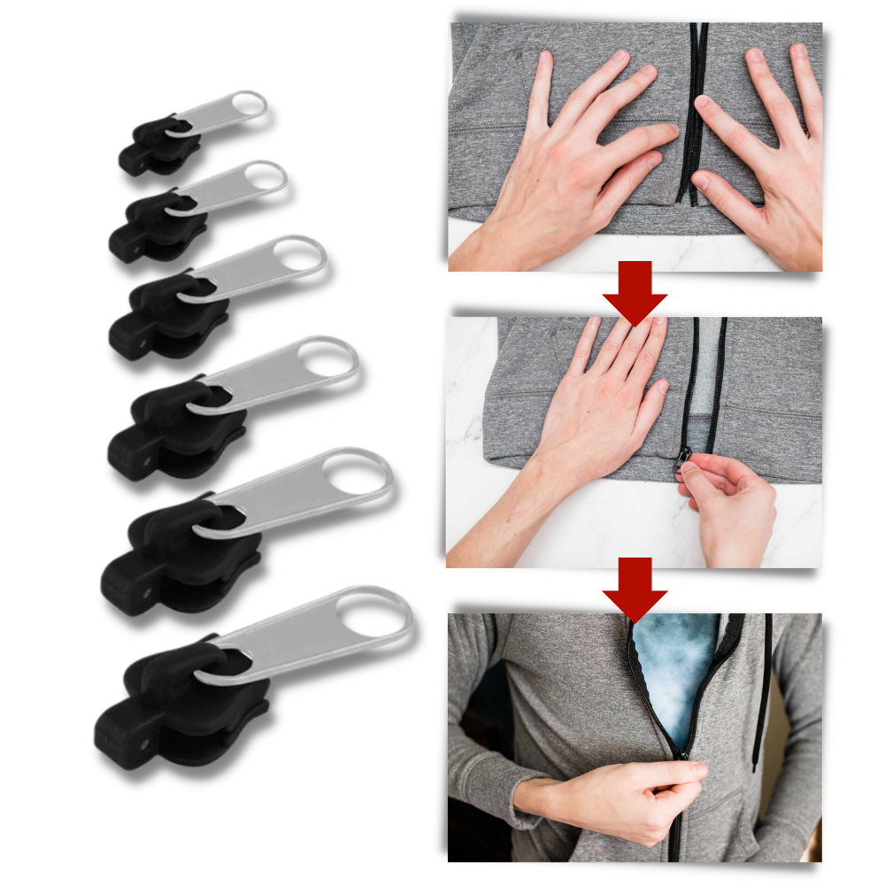 Zipper Slider Replacement Set with Aluminum Construction and Tool-Free Installation, 6 Sizes