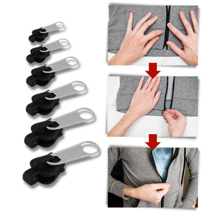 Zipper Slider Replacement Set with Aluminum Construction and Tool-Free Installation, 6 Sizes