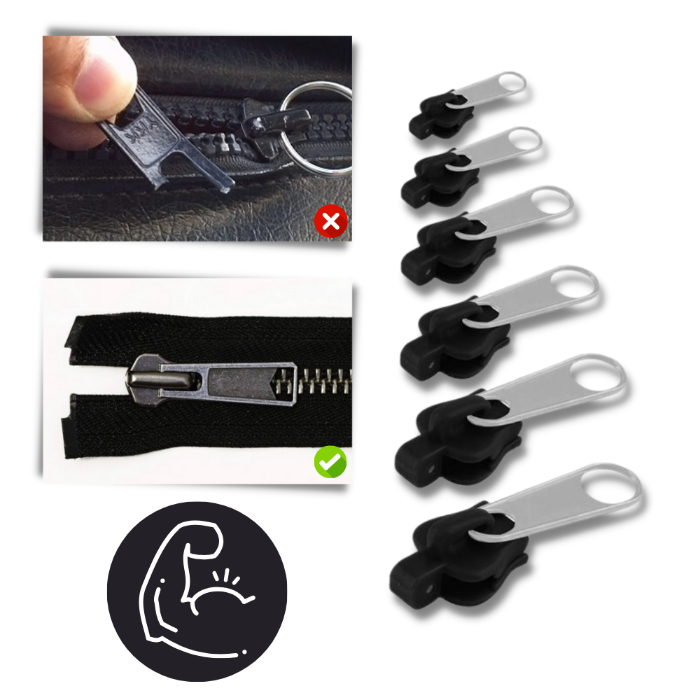 Zipper Slider Replacement Set with Aluminum Construction and Tool-Free Installation, 6 Sizes