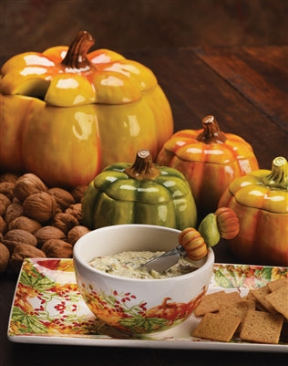 Ceramic Serving Platter with Squash Pattern, 12.25 Inch Oval