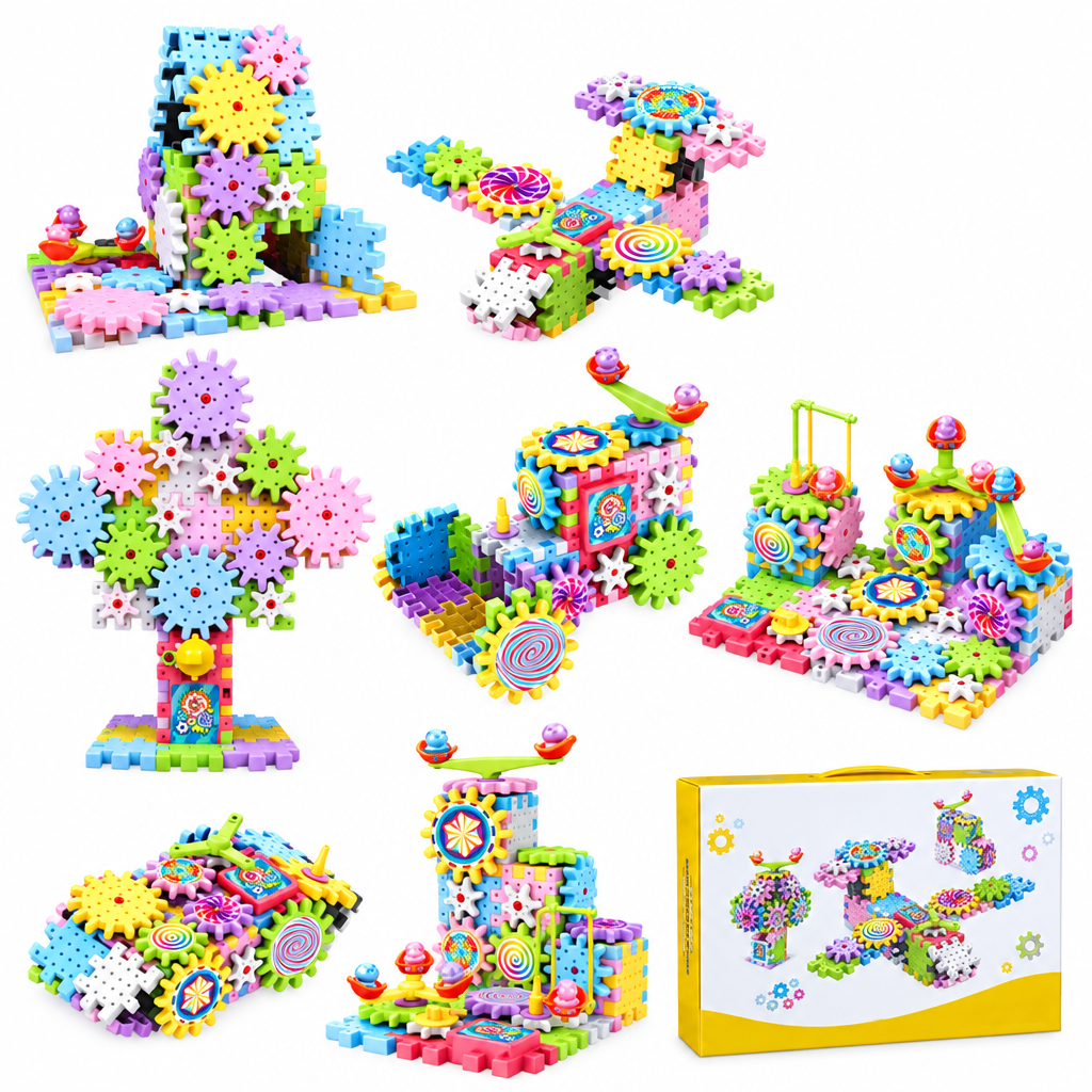 Rotating Gear Building Blocks Set with Colorful Pieces for Kids