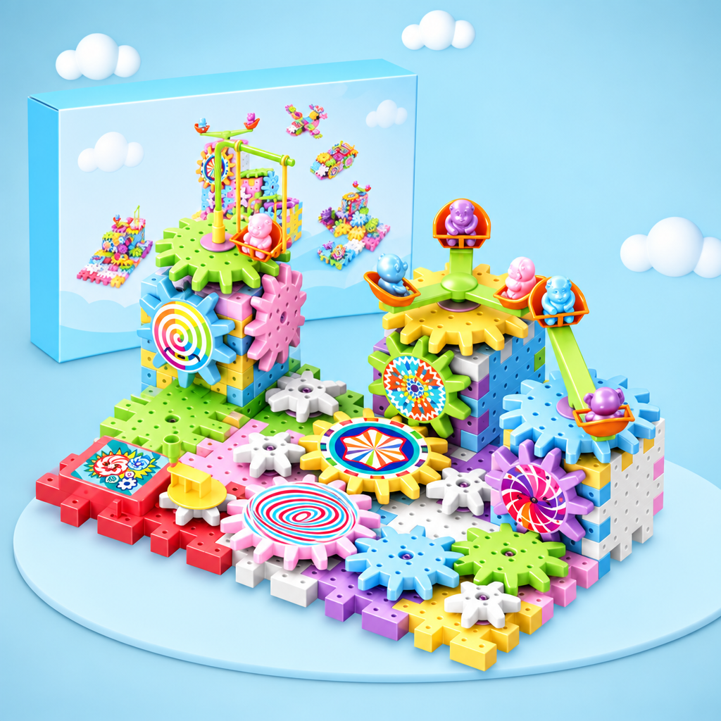 Rotating Gear Building Blocks Set with Colorful Pieces for Kids