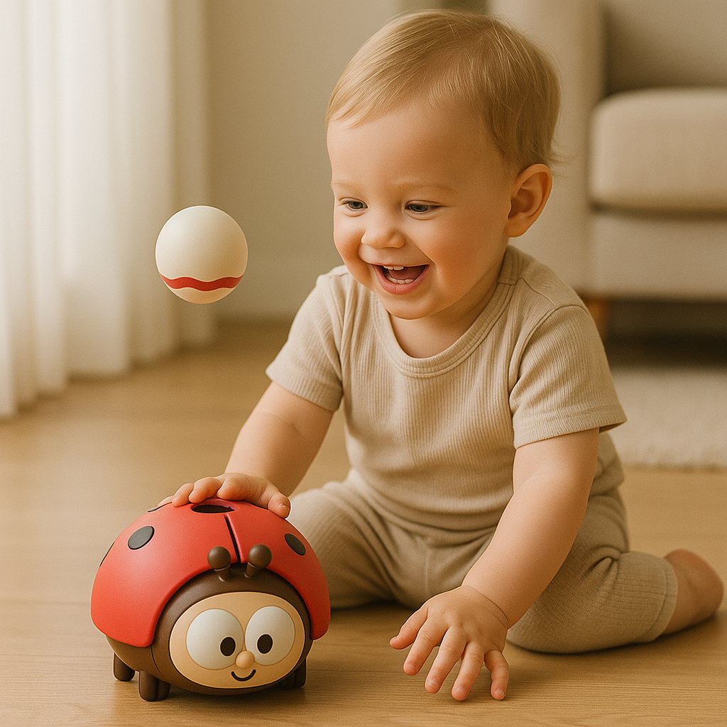 Ladybug Floating Balloon Toy with One Button Air Stream in Red or Yellow for Babies