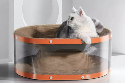 Double Layer Cardboard Cat Scratcher with Nest Style Resting Area for Indoor Cats