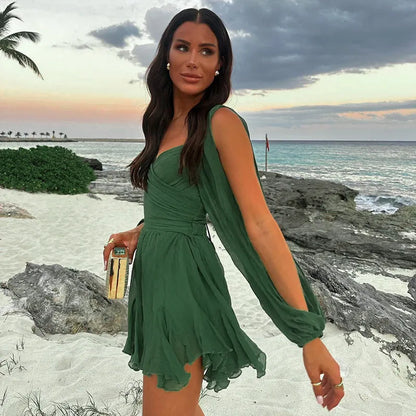 Leopard V-Neck Ruffle Dress