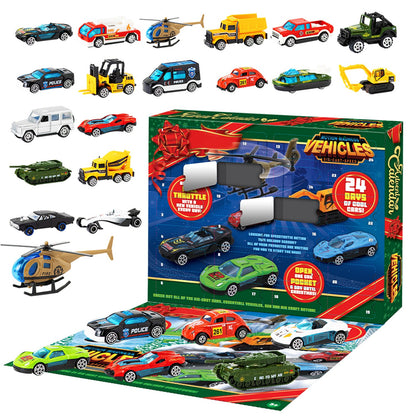 Mini Vehicle Countdown Calendar with 24 Tiny 1:64 Scale Cars and Trucks Behind Numbered Doors
