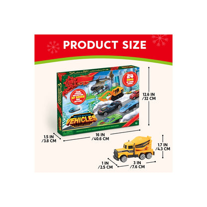 Mini Vehicle Countdown Calendar with 24 Tiny 1:64 Scale Cars and Trucks Behind Numbered Doors