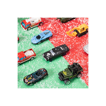 Mini Vehicle Countdown Calendar with 24 Tiny 1:64 Scale Cars and Trucks Behind Numbered Doors
