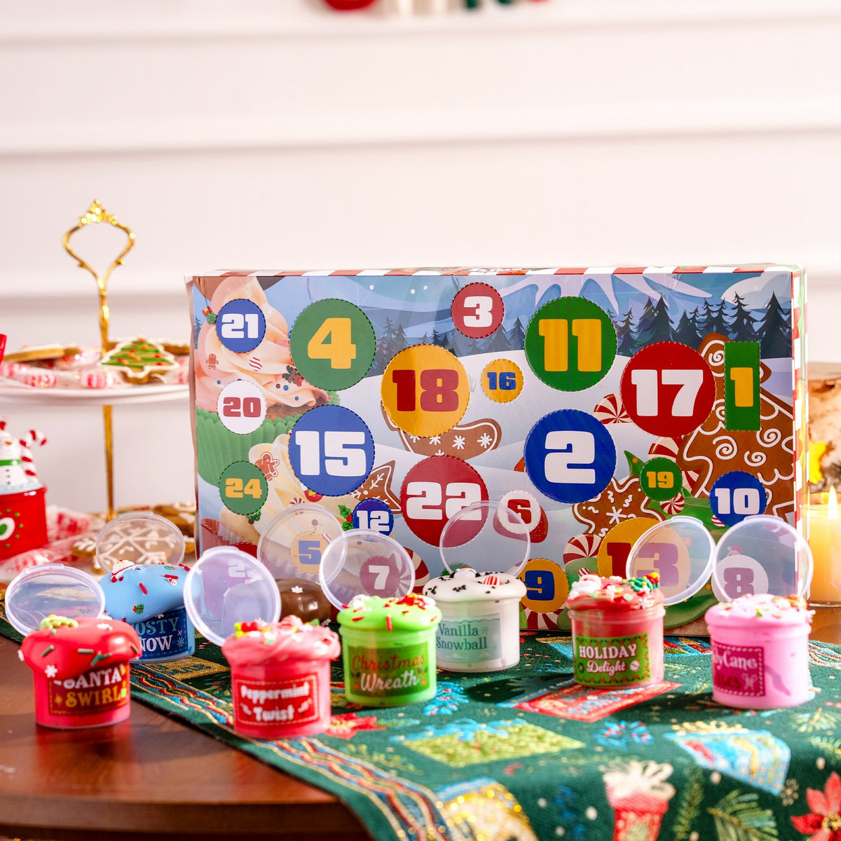 Christmas Slime Advent Calendar with 8 Dessert Jars and 16 Charms and Sprinkles