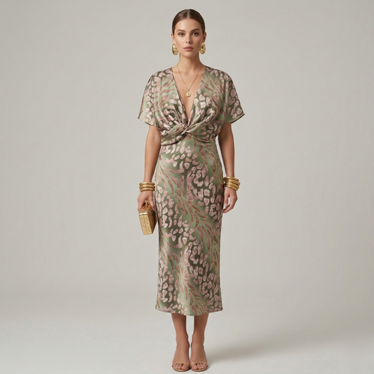 Printed V Neck Gown