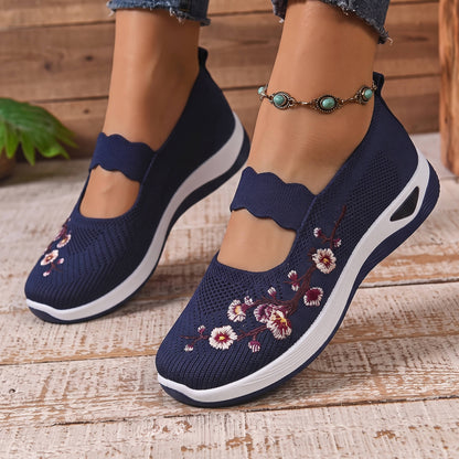 Women's Breathable Mesh Mary Jane Sneakers with Elastic Instep Strap and Textured Tread Sole