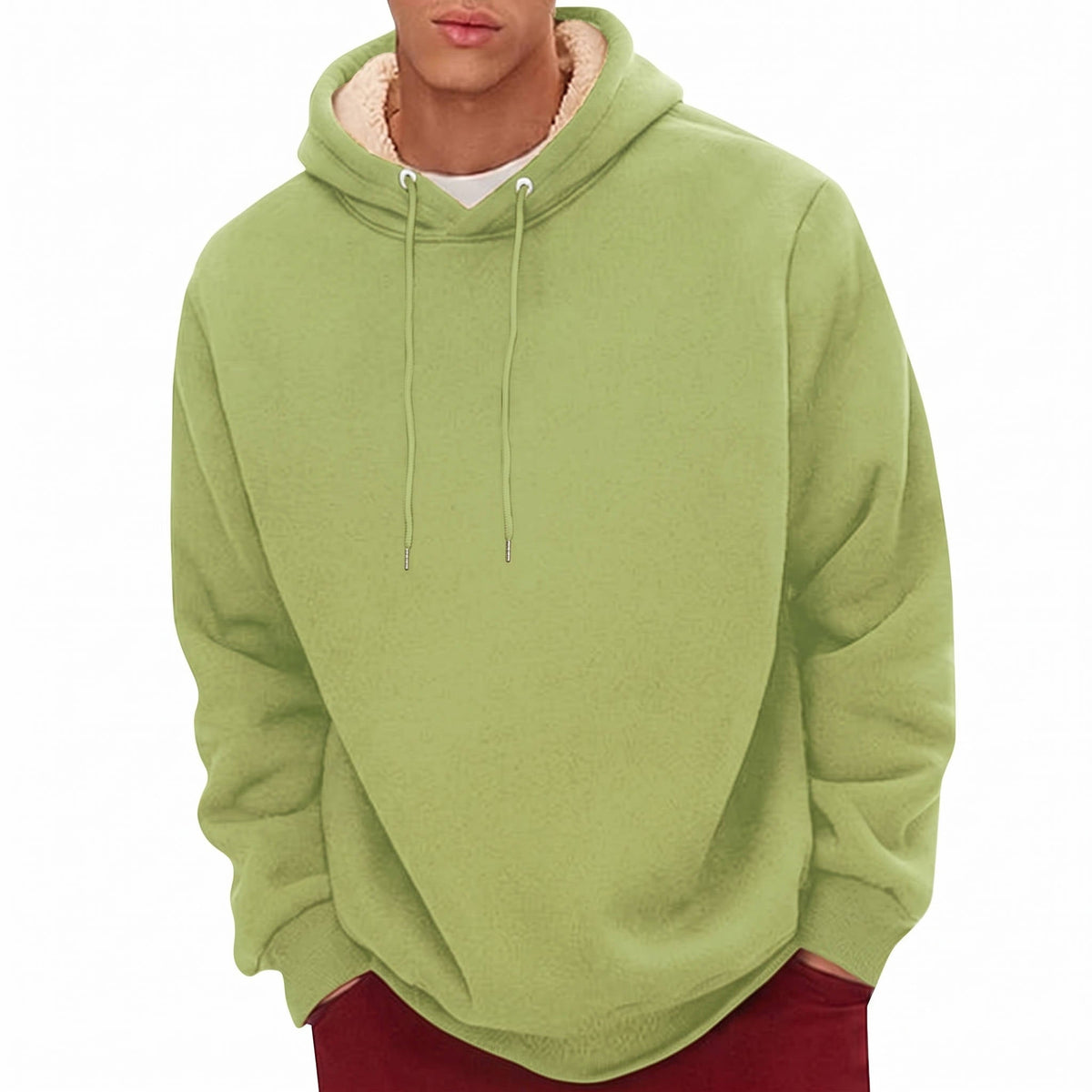 Men's Sherpa Fleece Hoodie with Hidden Zippered Pocket and Raglan Sleeves