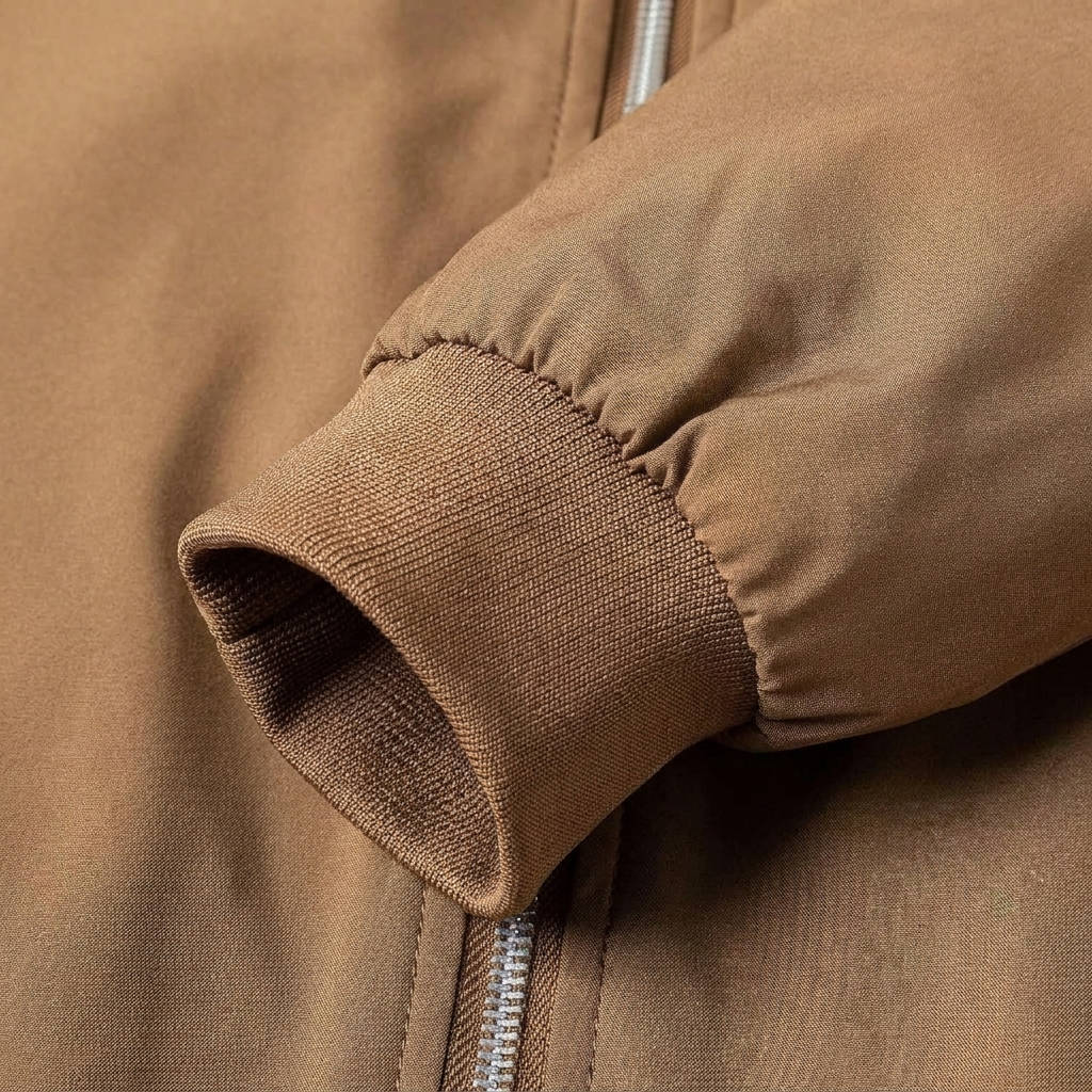 Men's Bomber Jacket with Metal Zipper, Rib Knit Collar and Matte Wind-Resistant Finish