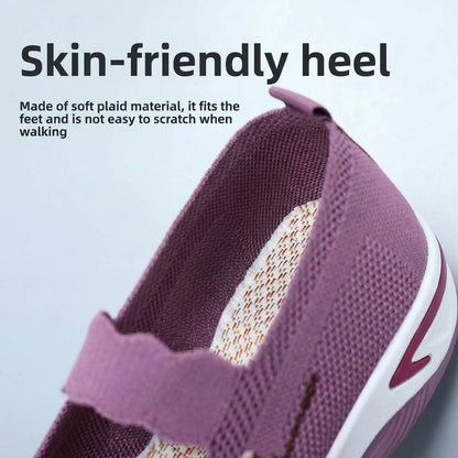 Women's Breathable Mesh Mary Jane Sneakers with Elastic Instep Strap and Textured Tread Sole