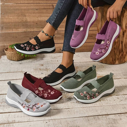 Women's Breathable Mesh Mary Jane Sneakers with Elastic Instep Strap and Textured Tread Sole