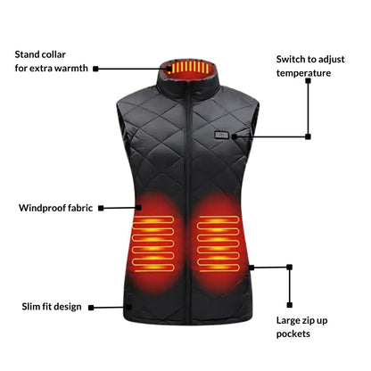 Women's Heated Gilet with Nine Zone Heat Distribution and Power Bank Compatibility, 10 Hour Runtime