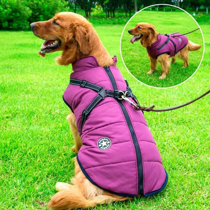 Waterproof Dog Winter Jacket with Sherpa Fleece Lining and Built in Harness for Cold Walks