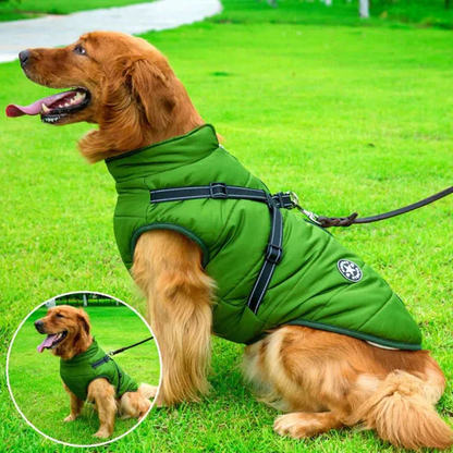 Waterproof Dog Winter Jacket with Sherpa Fleece Lining and Built in Harness for Cold Walks