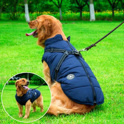 Waterproof Dog Winter Jacket with Sherpa Fleece Lining and Built in Harness for Cold Walks