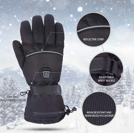 Rechargeable Heated Gloves with Three Heat Settings, Nylon and Synthetic Leather Shell and One Size Fit