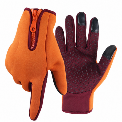 Touchscreen Winter Gloves with Silicone Palm Grip and Zippered Wrist Cuff
