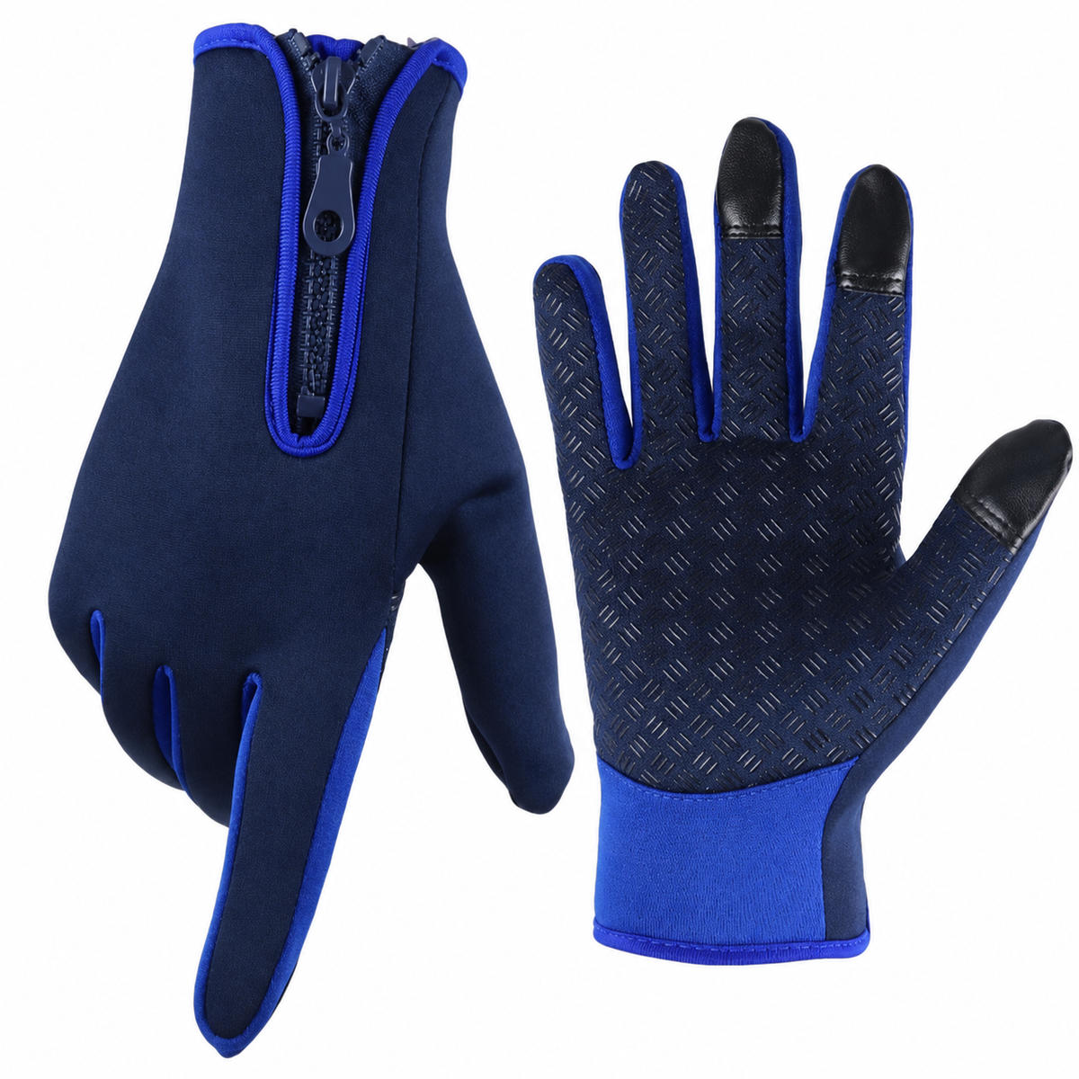 Touchscreen Winter Gloves with Silicone Palm Grip and Zippered Wrist Cuff