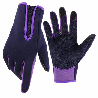 Touchscreen Winter Gloves with Silicone Palm Grip and Zippered Wrist Cuff