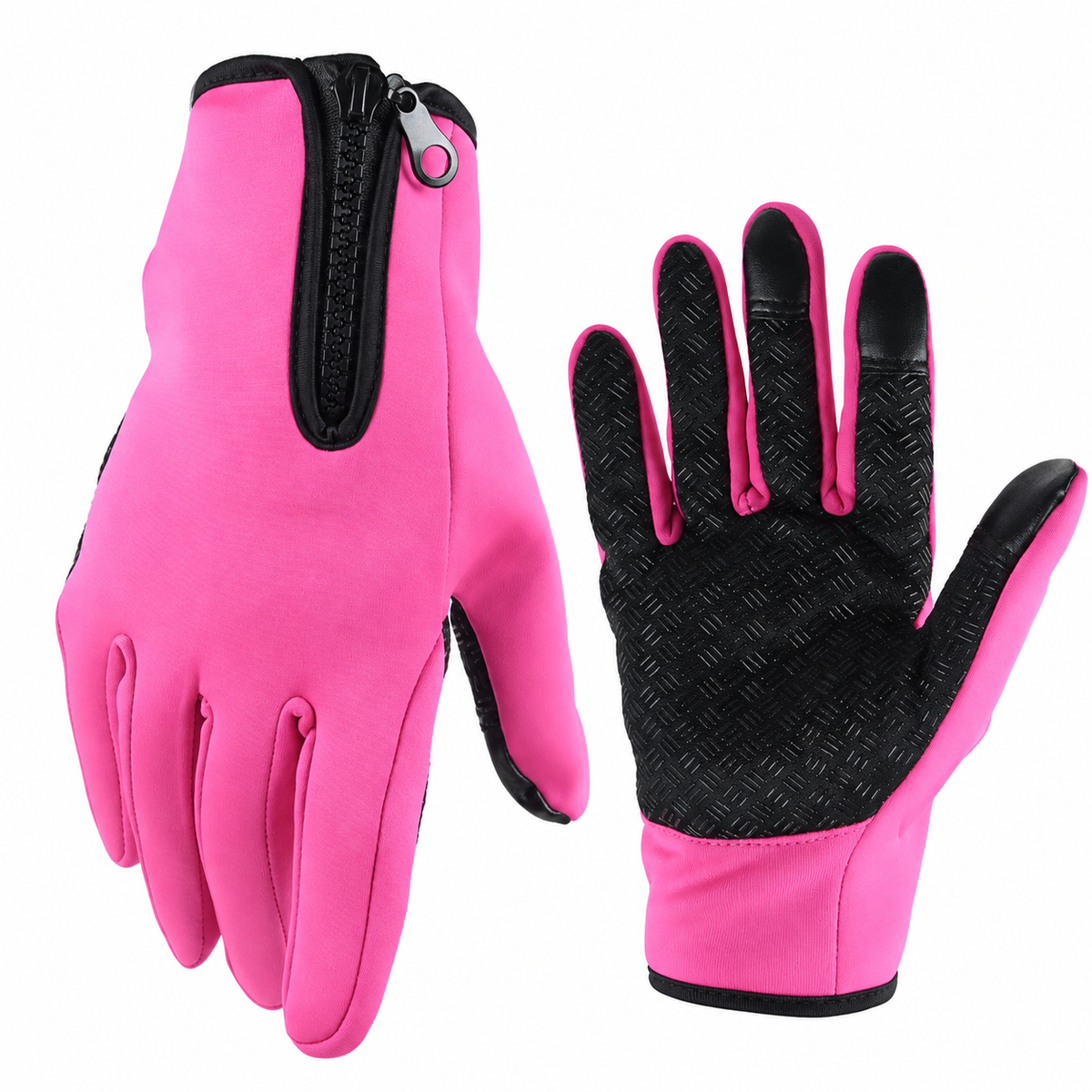 Touchscreen Winter Gloves with Silicone Palm Grip and Zippered Wrist Cuff
