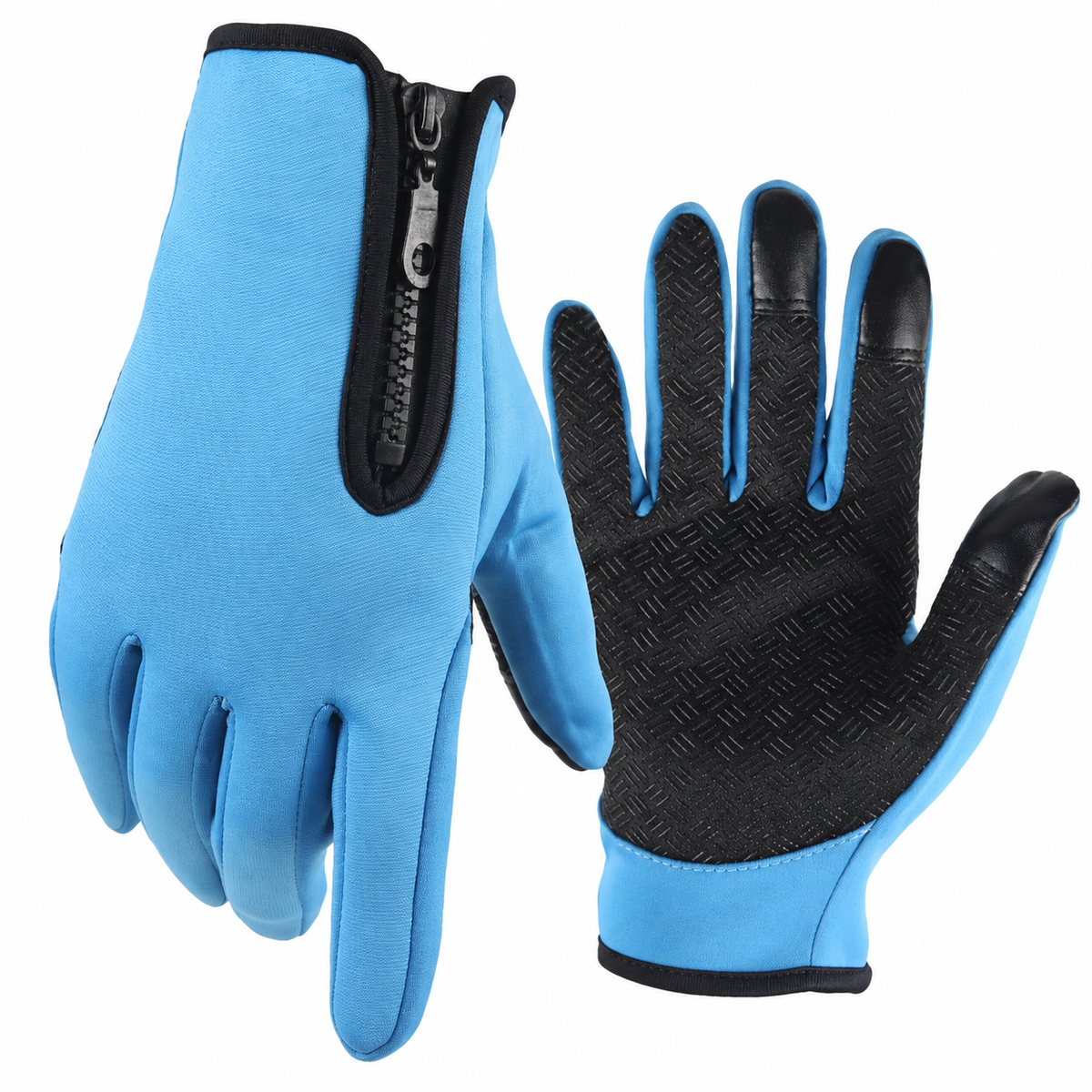 Touchscreen Winter Gloves with Silicone Palm Grip and Zippered Wrist Cuff