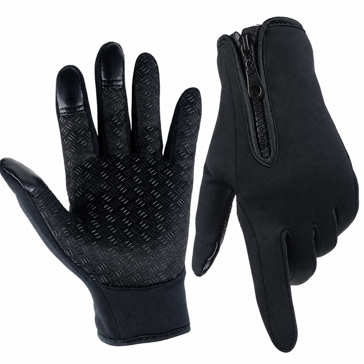 Touchscreen Winter Gloves with Silicone Palm Grip and Zippered Wrist Cuff