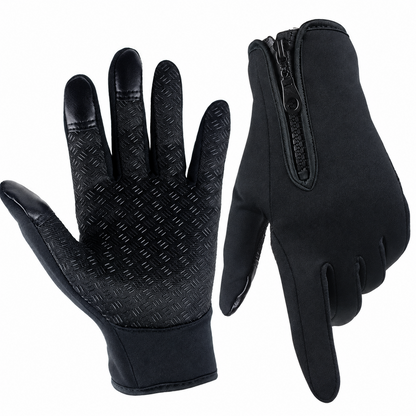 Touchscreen Winter Gloves with Silicone Palm Grip and Zippered Wrist Cuff