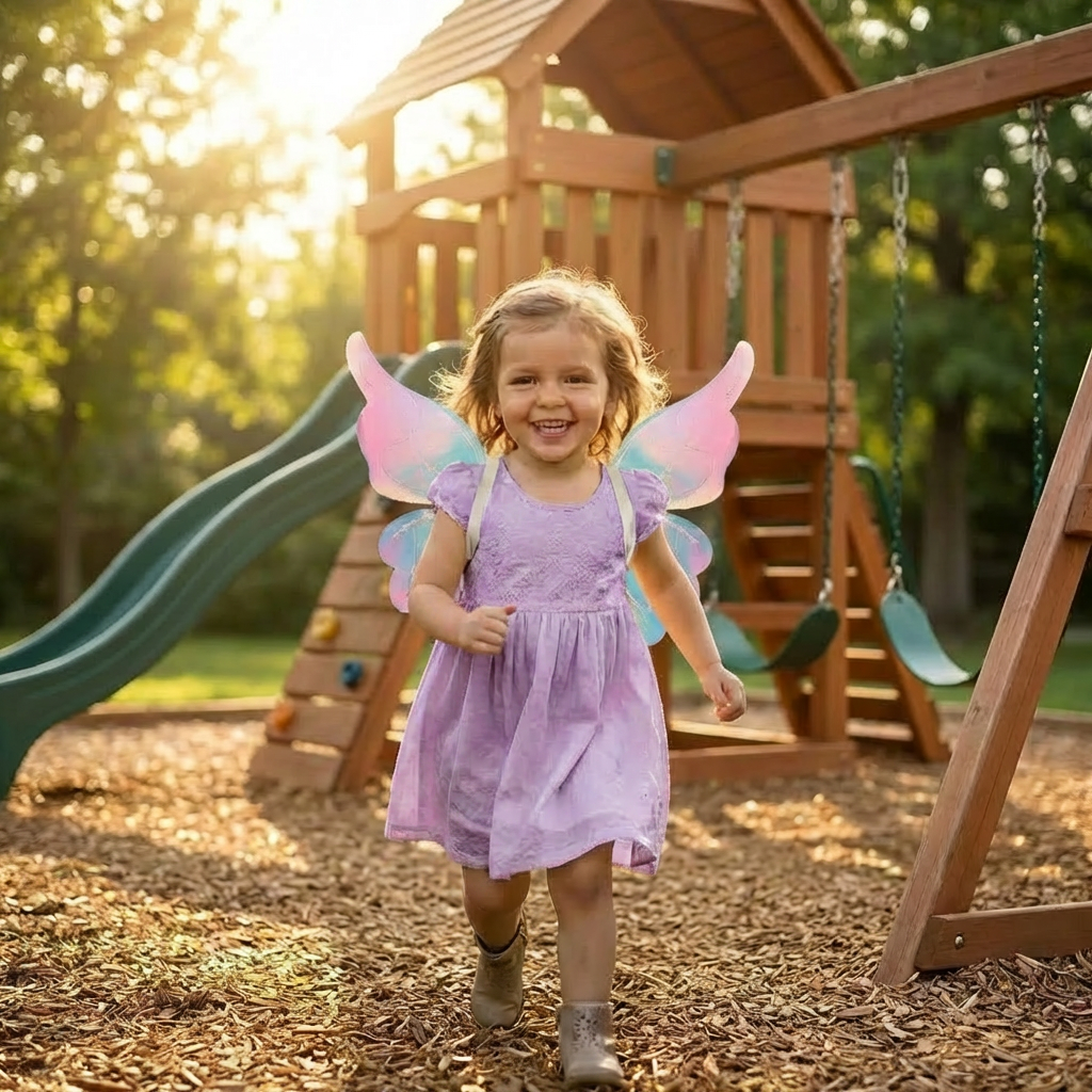 Glitter Fairy Wings for Kids with Glowing Accents and Elastic Straps in Pink Sky Blue Or White