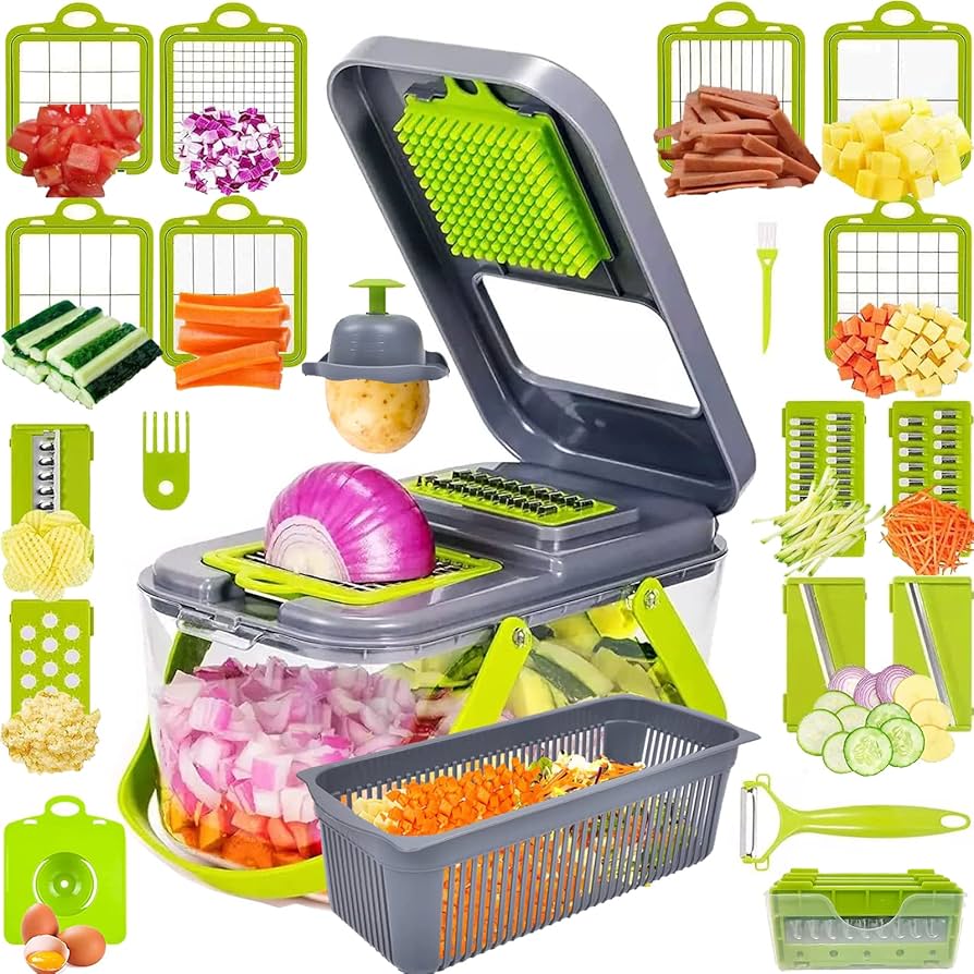 Multi Blade Vegetable Slicer with 18 Cutting Functions and Collection Container