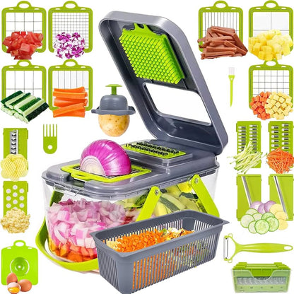 Multi Blade Vegetable Slicer with 18 Cutting Functions and Collection Container