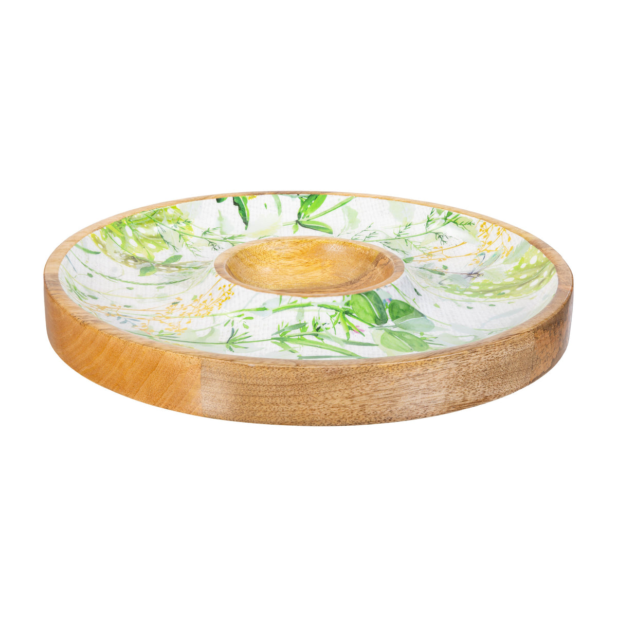 Round Chip and Dip Platter with Built in Center Section, 13.5 Inches