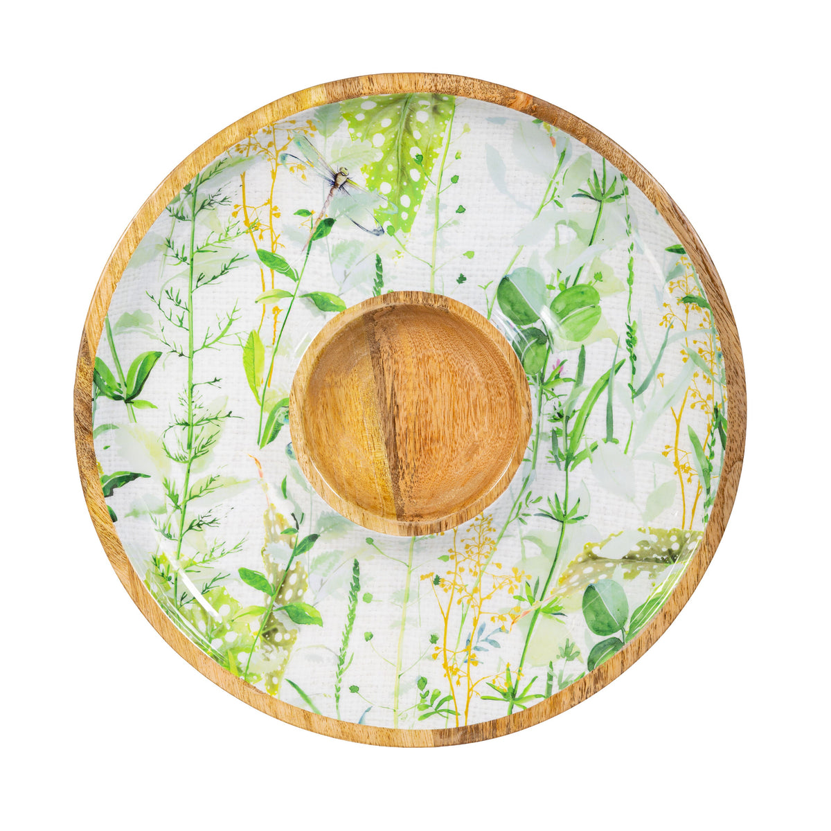 Round Chip and Dip Platter with Built in Center Section, 13.5 Inches