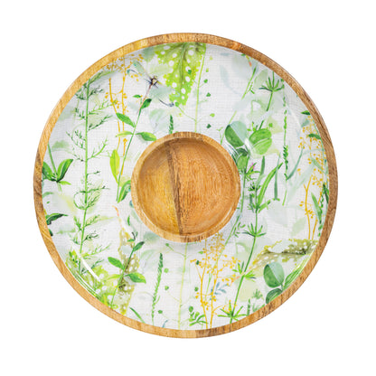 Round Chip and Dip Platter with Built in Center Section, 13.5 Inches