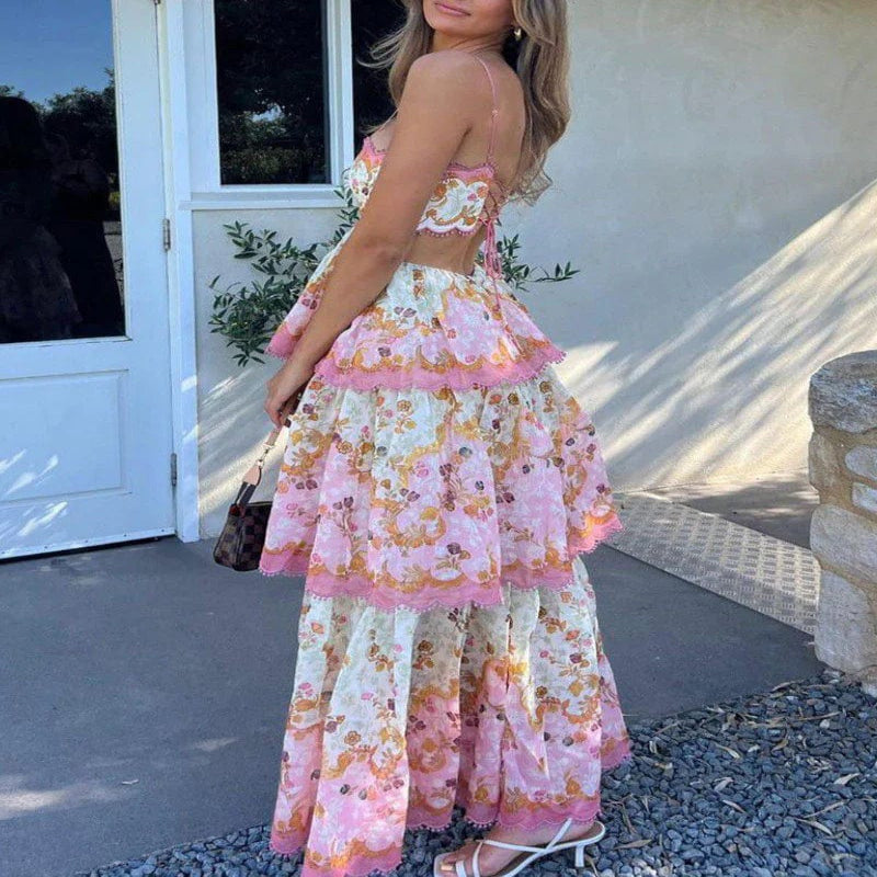 Tiered Maxi Dress with Floral Print and Loose Fit Design for Women