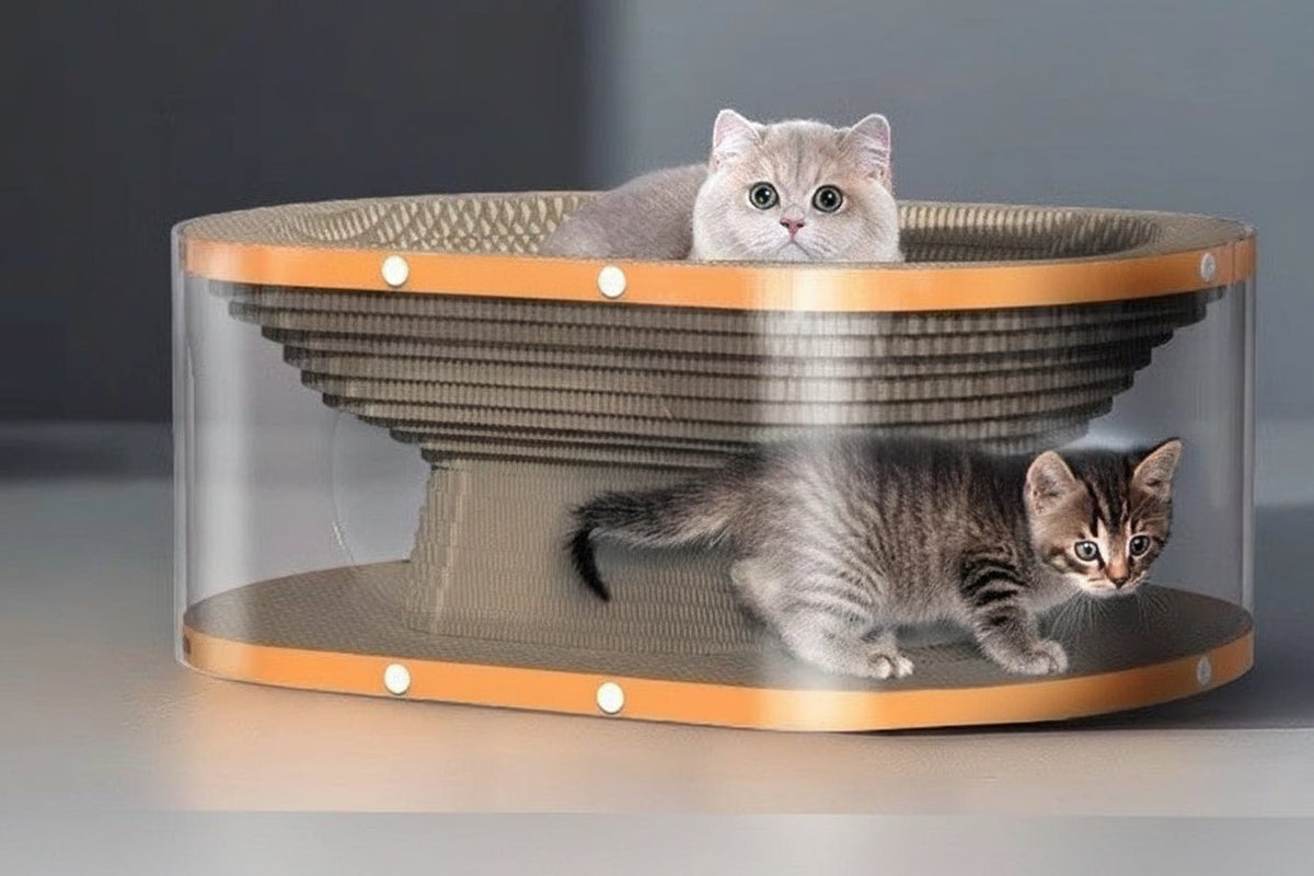 Double Layer Cardboard Cat Scratcher with Nest Style Resting Area for Indoor Cats