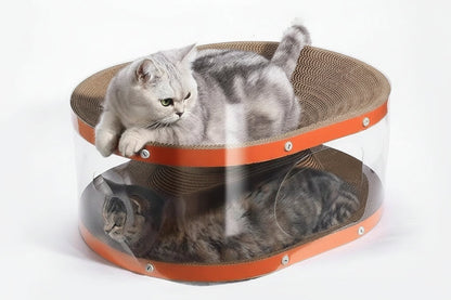 Double Layer Cardboard Cat Scratcher with Nest Style Resting Area for Indoor Cats
