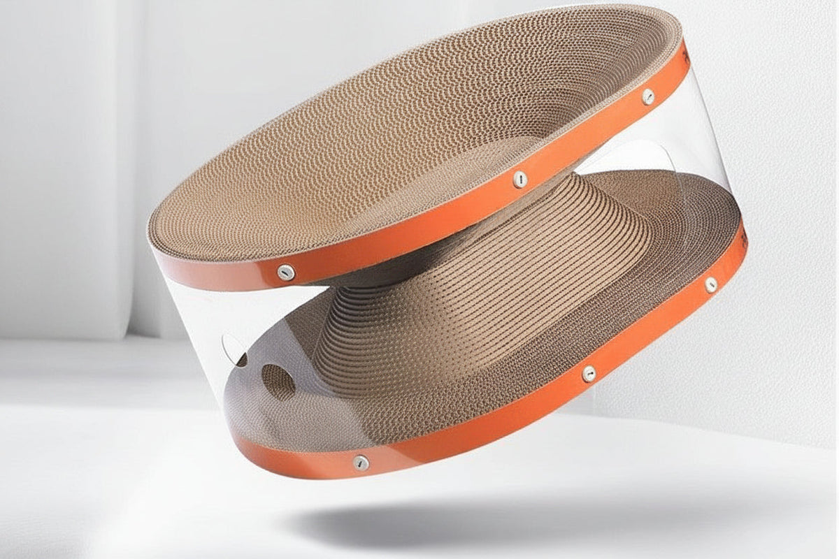 Double Layer Cardboard Cat Scratcher with Nest Style Resting Area for Indoor Cats
