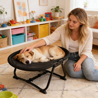 Foldable Elevated Pet Bed with Breathable Mesh and Iron Frame for Cats and Small Dogs